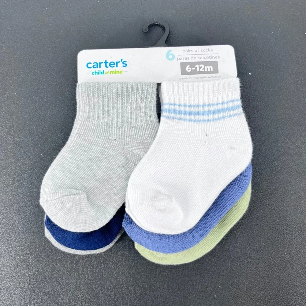 Boys 6-Pack Socks 6-12M Multi Quarter Crew Ribbed Striped Carter's Child of Mine